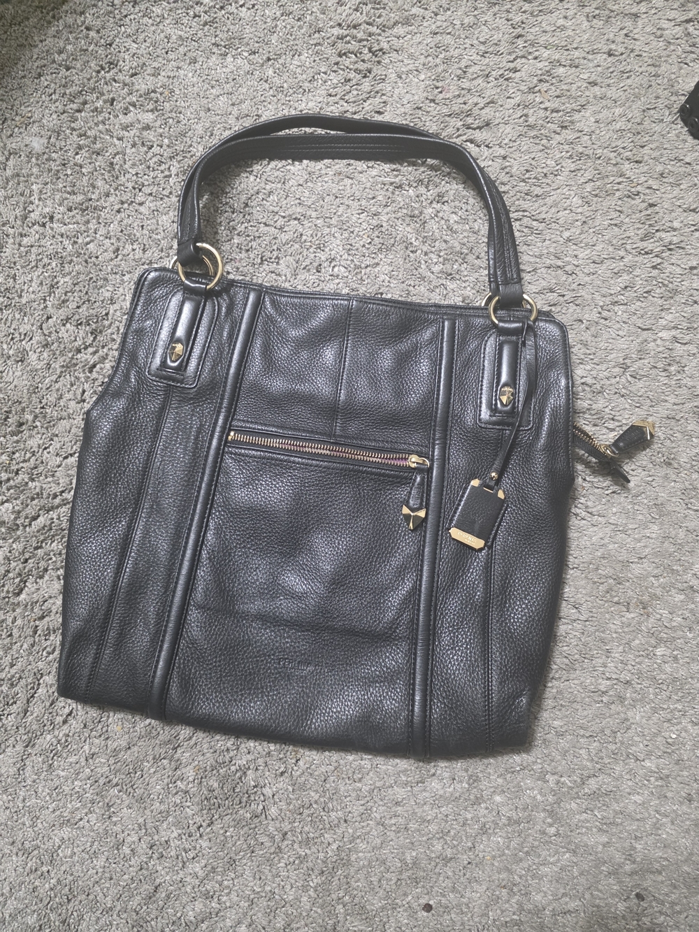 Perlina Black Leather Shoulder Bag with Gold Accents